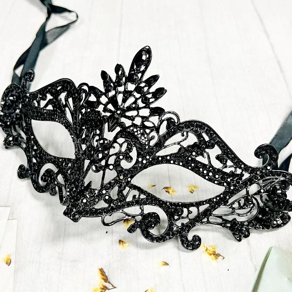 Men's Masquerade Mask, Black Crystal Mask, Gothic Halloween Mask, Party Mask